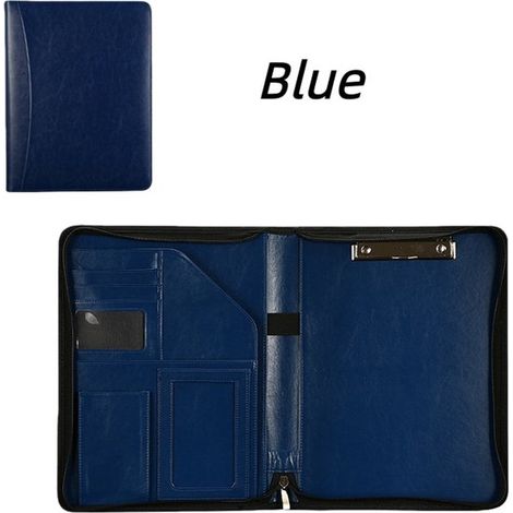 Carpeta de escritura A4 con cremallera, Carpeta de escritura A4 con portapapeles, Bloc de notas, Carpeta de piel sintética, Azul (Solo carpetas) (1/5)