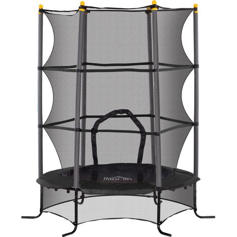 Trampoline pour enfants Ø 1,63 × 1,9H m avec filet de protection, fermeture à glissière, protection des ressorts, 6 poteaux rembourrés inclus, Noir (1/5)