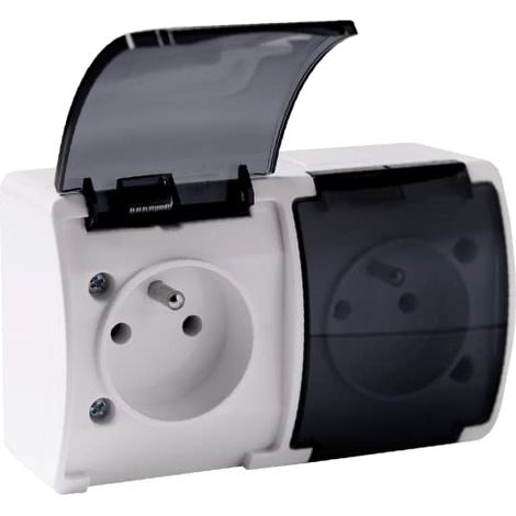 ORNO OE-7106 PRISE EXTERIEURE ETANCHE IP44 MONTAGE EN SURFACE (BLANC FUMé) GEROOKT WIT