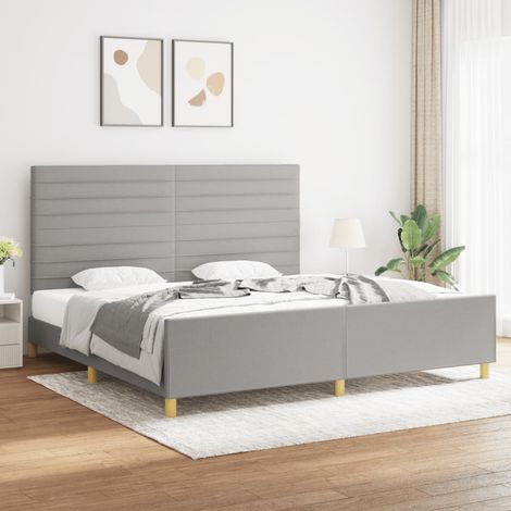 Lit adulte avec tête de lit Cadre de lit Lit Grand Gris clair 200x200 cm Tissu FR66687 (1/5)