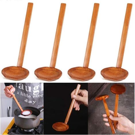 4 Pieces Spoon in Wood Of Style Japanese to Long Sleeves Spoon to Soupe in Wood Ramen Spoons to Soupe Dishes Utensils Of Kitchen Made to the Hand Spoon to Soupe Dishes-