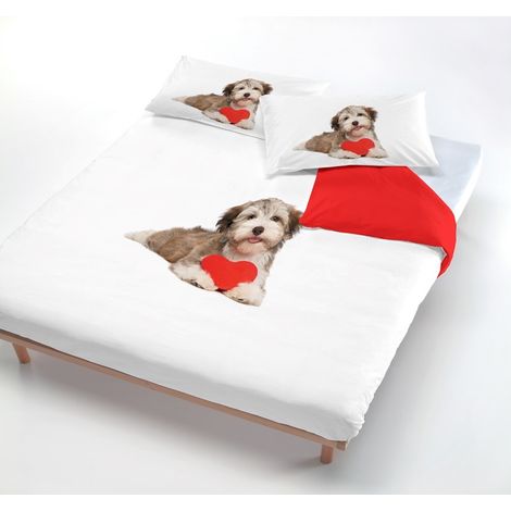 Copripiumino stampa digitale cane made in italy, 3 misure 100%cotone 1 Piazza e mezza - Bianco