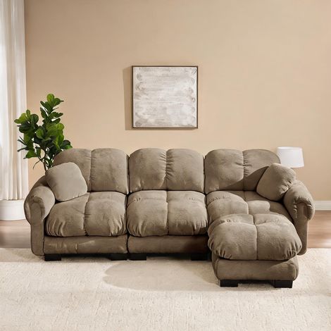 Sofa d'angle en velours côtelé 260 cm réversible avec pouf (1/5)