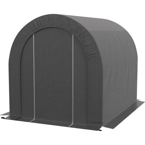 Dunkelgrauer Gartenschuppen 2,4 x 1,8 x 1,9 m, Fahrradgarage aus Metall und PE-Plane