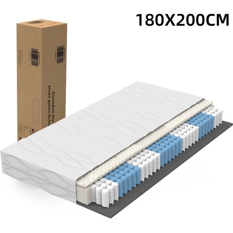 Matelas 180x200cm Matelas à ressorts poche Dureté H3 Matelas de Lit d'Adulte et d'enfant 7 zones Hauteur 20CM