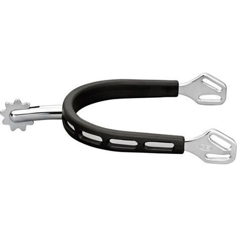 Speroni inglesi ultra fit extra grip in acciaio nero ricoperto in gomma con gambo 35 mm e rotella dentata