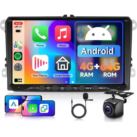 4G+64G Android Autoradio pour 5 6 Polo Passat Touran Tiguan Seat, 9 Pouces Écran Tactile avec Android Auto, Radio 2 Din avec GPS WiFi Bluetooth FM/RDS DSP Canbus Caméra (1/5)