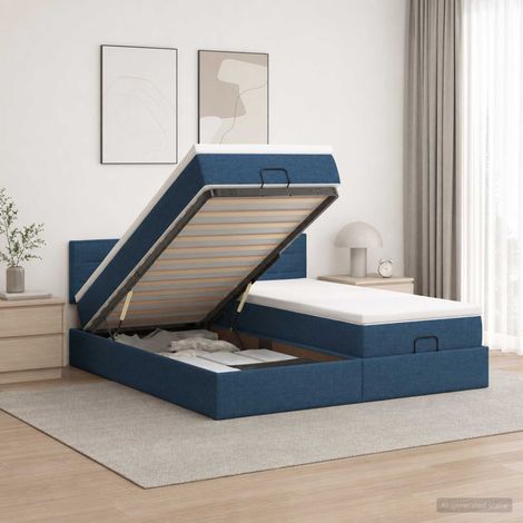 vidaXL Lit coffre avec matelas et LED Bleu 180 x 200 cm Tissu (1/5)