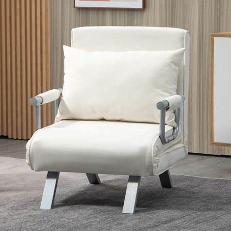 Einzelschlafsofa, Einzelsessel, Relaxsessel mit Kissen für Wohn-/Schlafzimmer, 65 x 69 x 80 cm, Creme