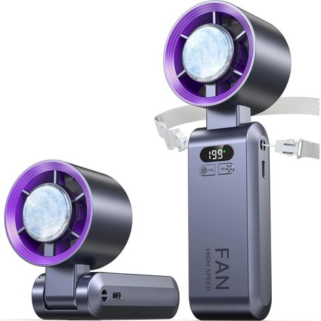 Ventilateur portable avec fonction de refroidissement par glace (199 vitesses), batterie rechargeable de 5500 mAh