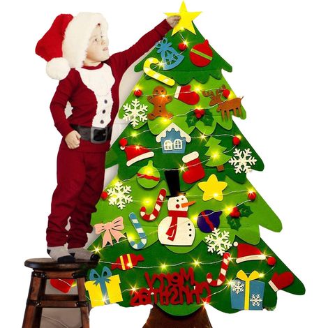 Arbre De Noël En Feutre - Arbre Mural DIY Avec 32 Ornements Détachables - Décoration Murale Pour Enfants - Lot De 1 (1/5)
