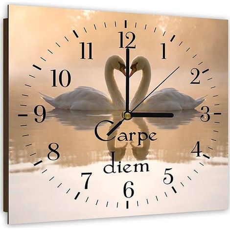Horloge Murale Cygnes Amoureux au Crépuscule par Feeby - 30 x 30 cm