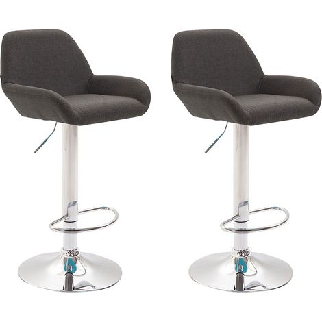 Lot de 2 tabourets de bar repose-pieds en forme d'arc en métal chromé assise en tissu gris foncé 100004040 (1/2)
