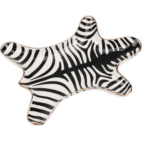 Plateau à bijoux à rayures zébrées, en céramique dorée, 15 cm, noir (1/5)