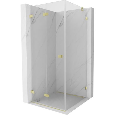 Mexen Lunar-F faltbare Duschkabine links 80 x 80 cm, transparent, gebürstetes Gold - 836-080-080-55-00-L (1/5)