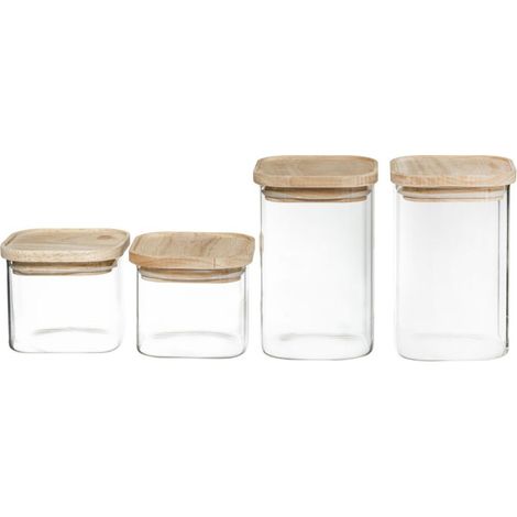 Set of 4 glass and wooden storage jars with airtight, stackable lids, atmosphera - (1/5)