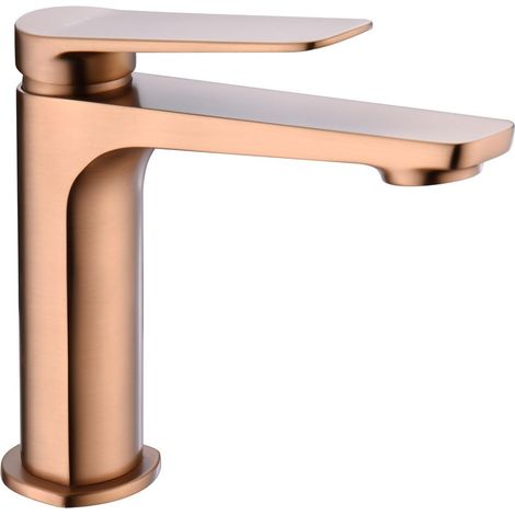 Robinet de lavabo à levier unique en laiton - Robinet d'évier à levier unique - Robinet de salle de bain pour eau chaude/froide Couleur Or Rose Brossé (1/3)