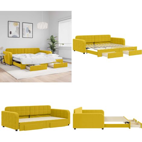 Tagesbett Ausziehbar mit Schubladen Gelb 100x200 cm Samt - Schlafsofa - Sofa-Bett (1/5)