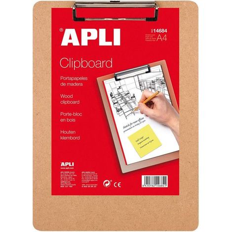 Porte-bloc en bois - APLI - A4 - Épaisseur 3 mm - Clip fixateur - Bords incurvés