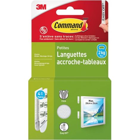 COMMAND - Languette adhesive petite accroche tableaux blister de 4