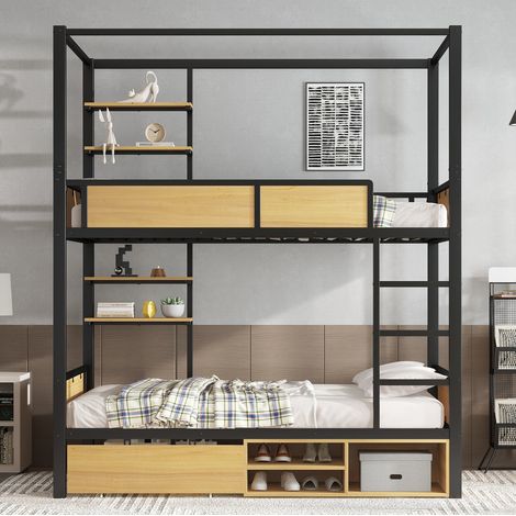 Cama litera con almacenaje MDF y metal 90x200 OKMYHOME (1/5)