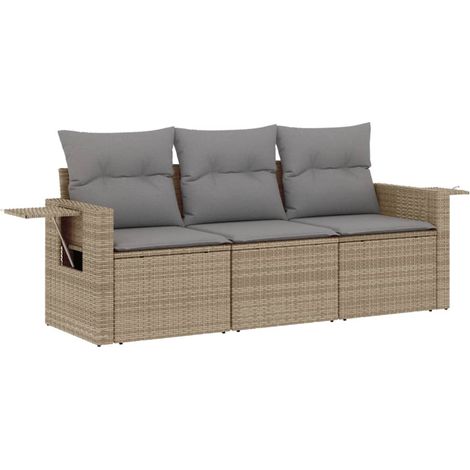 Salon de jardin avec coussins 3 pcs beige résine tressée (1/3)