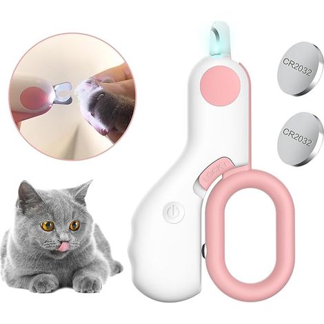 Coupe-griffes pour animaux avec lumière LED - Coupe-griffes pour chats, chats, chiots, chiens, lapins, oiseaux et chatons d'intérieur - Outils de toilettage (rose) (1/5)