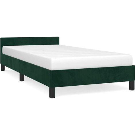 Cadre de lit en velours vert foncé (80x200 cm), matelas non inclus. (1/5)