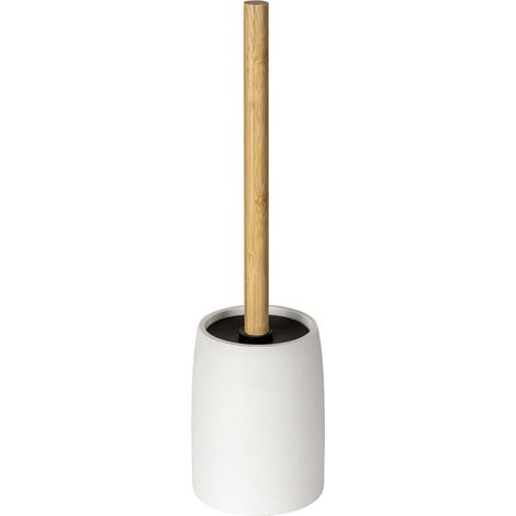 Garniture de WC sur Pied en polyrésine et Bambou pour Salle de Bain Moderne Ø 10,5 cm Hauteur 38,5 cm Blanc Noir Naturel (1/4)