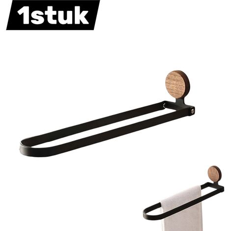 Porte serviettes mural pliable en forme de U en acier inoxydable dimensions 32 x 8 x 8 cm avec fixation sans perçage pour salle de bain cuisine et placards couleur noire (1/5)