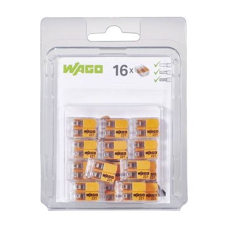 WAGO Terminali di collegamento 221-412 2 poli, fino a 4 mm², connettori per cavi COMPACT con leva per tutti i tipi di conduttori in tutto il mondo, sicurezza delle applicazioni confermata, 16 pezzi