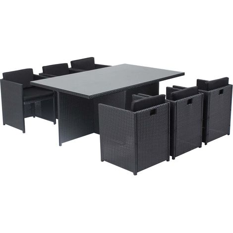 Conjunto de muebles de jardín 6 plazas negro/negro + funda protectora MIAMI (1/3)