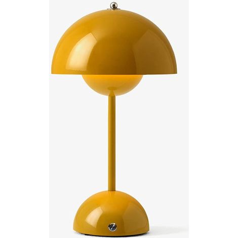 Lampe de table moderne en fer en forme de champignon avec LED - Lampe de chevet ronde en métal de style nordique pour salon, chambre, bureau, espace de travail à domicile (Jaune) (1/3)