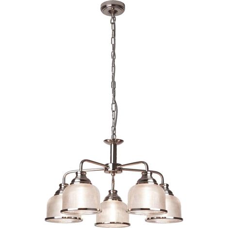 Bistro Ii, plafonnier 5 lampes, argent satiné, plaqué verre halophane (1/2)