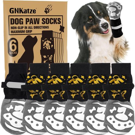 6 PCS Chaussettes antidérapantes pour Chien pour éviter Le léchage des Pattes,Protège-Pattes pour Chien avec Double Face,Contrôle de la Traction sur Les sols en Bois Dur(L) (1/5)