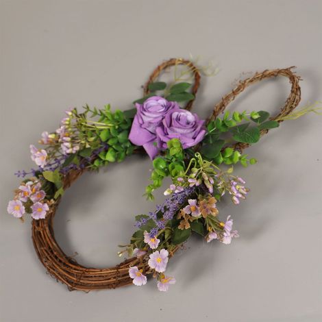 Guirlande De Porte Lapin De Pâques - Pluche Courte Et Fleurs Artificielles - Décoration Intérieure Extérieure Pour Porte Mur Cheminée - 1 Pièce (1/5)