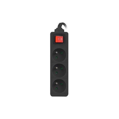 Regleta alargadora Lanberg de 3 m, negra, 3 tomas de 230 V PL, con interruptor, cable de cobre macizo. (1/4)