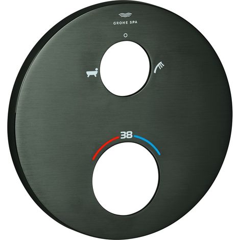 Grohe Rosette für Thermostat-Fertigmontageset, Metall, Wannen- und Handbrausen Symbol, Hard Graphite gebürstet, 49247AL0 (1/2)