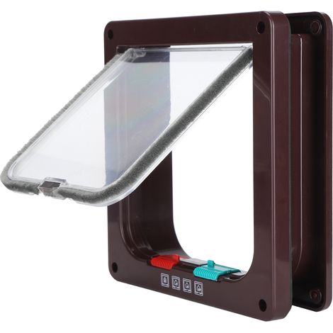 Porte de sécurité pour chat avec clapet anti-retour, barrière en plastique pour petits animaux de compagnie, marron, taille M (1/5)