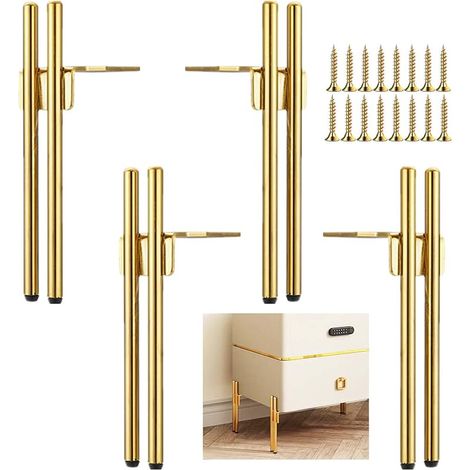 4 Pieds de Meubles Metal Doré Design, Pied Canapé de Rechange Chic Elégant, Pied pour Table Basse de 15cm, Meuble TV, Armoire Salle de Bain, Protection du Sol+Base Silencieuse Antidérapante (1/5)