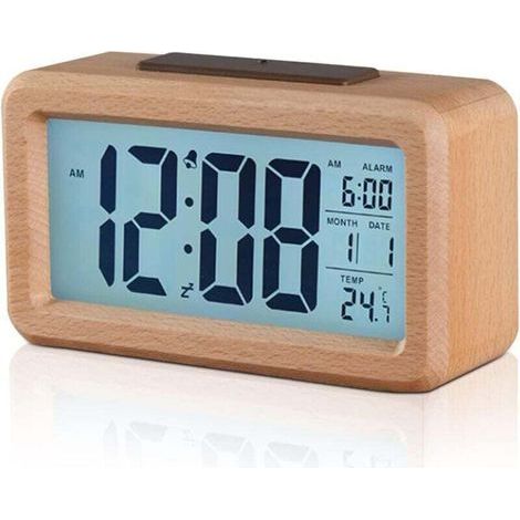 Digitaler Wecker, Nachttischwecker, digitaler Wecker aus Holz, digitaler LED-Wecker, digitaler LED-Wecker mit Anzeige von Uhrzeit, Datum und Temperatur, Nachttischbeleuchtung (1/4)