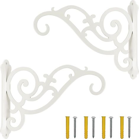 Soporte colgante de hierro forjado para macetas (para colgar, tornillos incluidos, color blanco) (1/5)