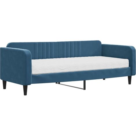 Lit de jour avec matelas bleu 90x200 velours (1/5)