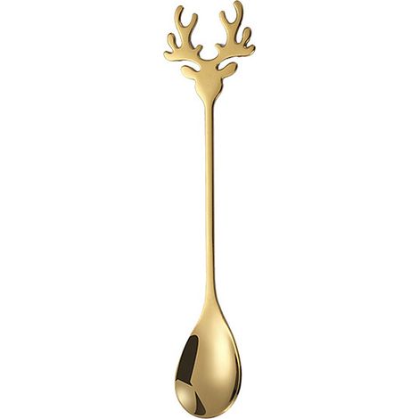 Cuillère de Noël en forme de renne, dorée, cuillère créative pour mélanger le café et les desserts, accessoire de cuisine amusant pour les fêtes (1/5)
