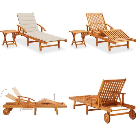 Sonnenliege mit Tisch und Auflage Akazie Massivholz - Sonnenliege - Gartenmöbel - Holz-Sonnenliege - Liege - Outdoor Möbel - Home & Living (1/5)