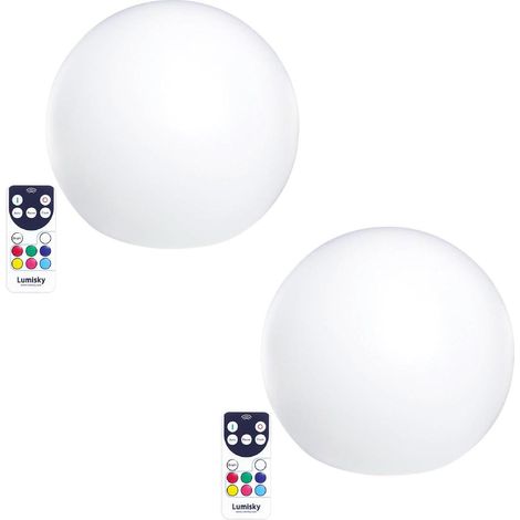 Lumisky – Lot de 2 boules lumineuses LED sans fil flottantes 30cm – Éclairage RGB multicolore – Autonomie jusqu'à 12h – IP66 pour extérieur