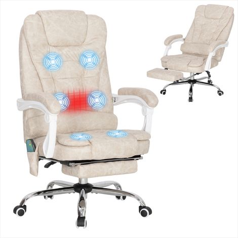 Fauteuil de bureau chauffant et massant en microfibre crème, 65 x 70 cm, hauteur réglable 111-119 cm (1/5)