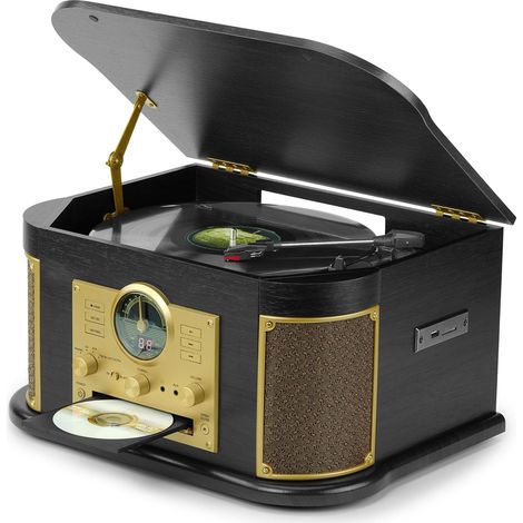 Platine Vinyle Bluetooth avec Haut-parleurs intégrés, Tourne-Disque rétro Tout-en-Un avec CD, Radio FM, Enregistrement USB/SD, entrée AUX, Sortie RCA, numérisation Vinyle (1/5)