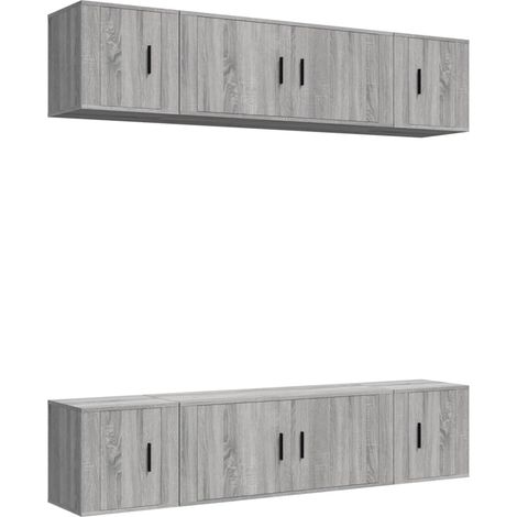 Conjunto de muebles mueble buffet TV televisión salón dormitorio sala de estar 6 piezas sonoma madera de ingeniería gris 020025139