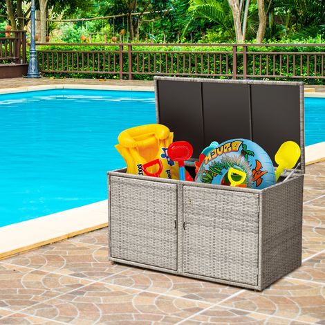 Coffre de Rangement Jardin 335L en Rotin PE Charge Max.120 kg Cadre en Acier avec 2 Etagères 115 x 60 x 65 CM Gris Maison Chic (1/3)